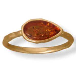 24 Karat Gold Plated Pear Amber Ring
